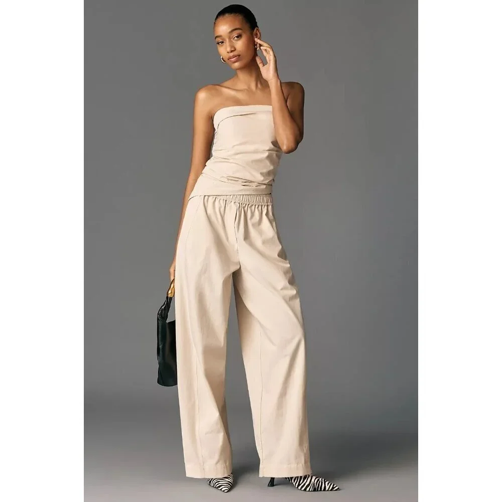 Maeve Sporty Poplin Pull-On Trousers L